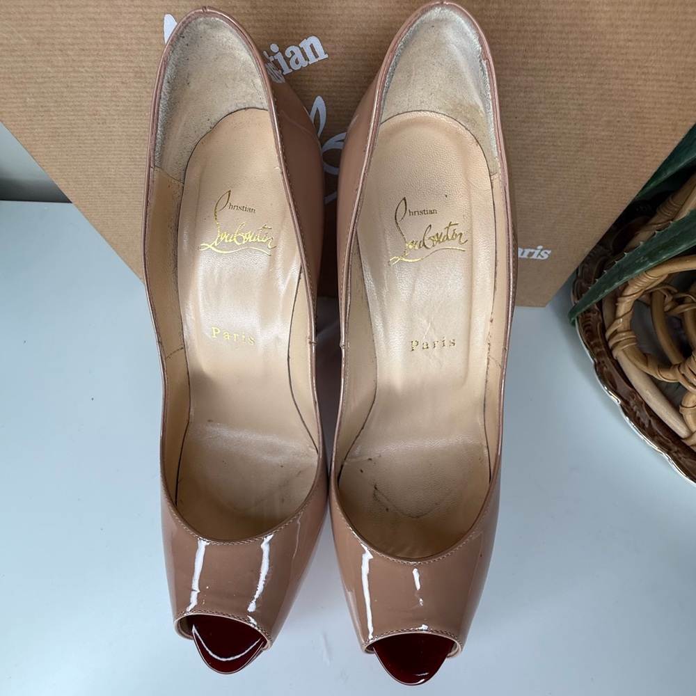 Christian Louboutin Babel Clou 150 Patent Nude/Rouge Spiked Heel Pumps Size 39 - Picture 7 of 13